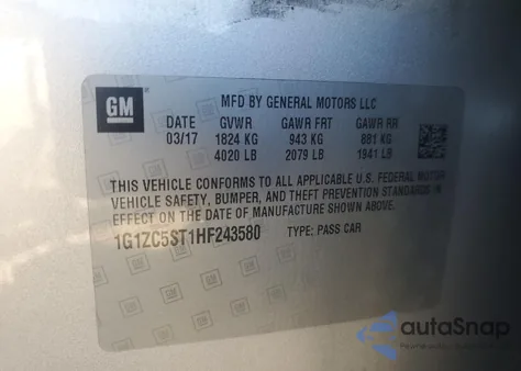 2017 Chevrolet Malibu Ls из США, поврежденный, VIN 1G1ZC5ST1HF243580